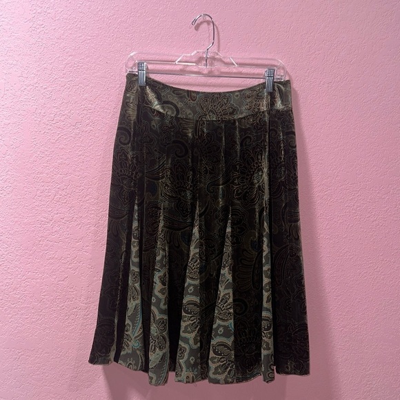 Ann Taylor Loft Brown Teal Paisley Velvet Aline Skirt Size 4 - Picture 1 of 5